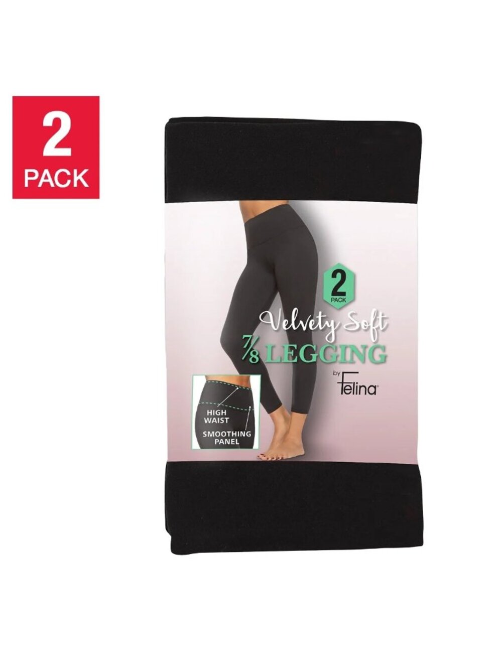 Felina L High-Waist Velvety Soft 7/8 Leggings Tummy Control Stretch Pants Black